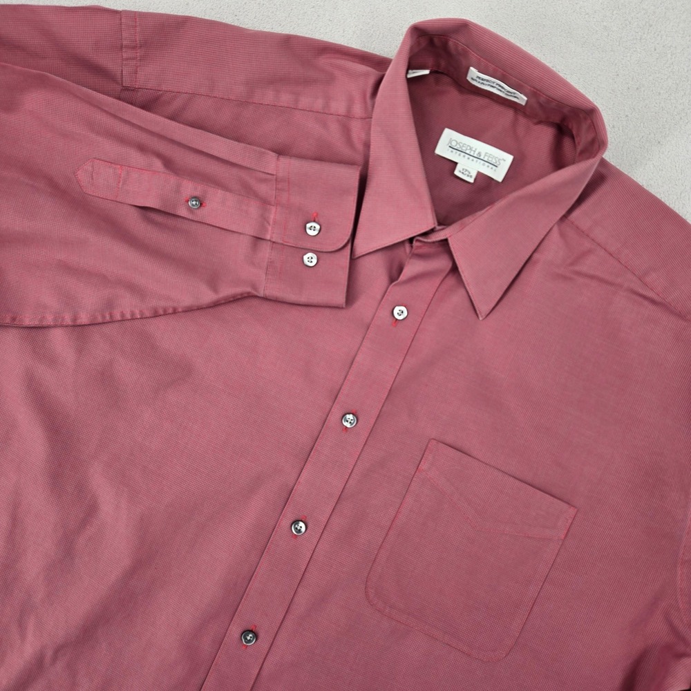 Joseph & Feiss Mens 17.5 34/35 Button Down Shirt Burgundy Pinpoint Oxford Cotton